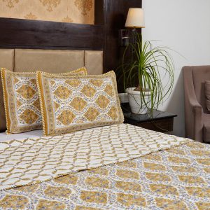 Craftiles - CF1067 Mahak Jaipuri Handblock Printed Reversible Comforter by Jaipurdharohar - AC Quilt | Comforter | Bedcover | Gudarie - Yellow