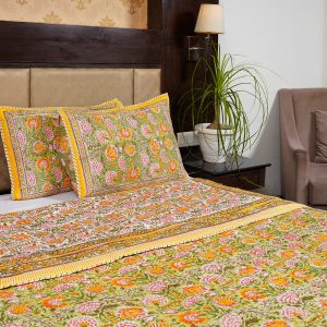 Craftiles - CF1051 Surajmukhi Jaipuri Handblock Printed Reversible Comforter by Jaipurdharohar - AC Quilt | Comforter | Bedcover | Gudarie - Yellow