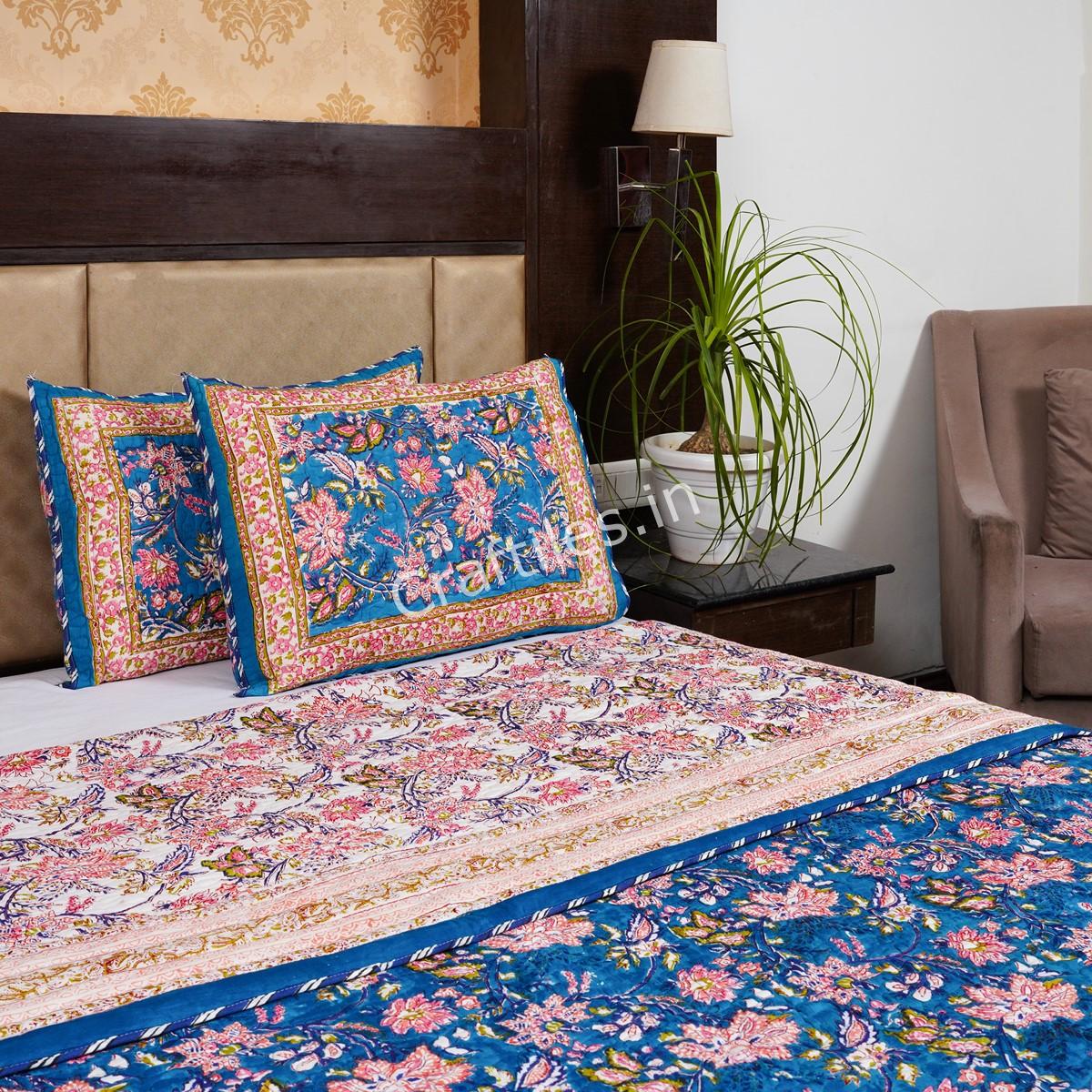 Craftiles - CF1103 Ratna Jaipuri Handblock Printed Reversible Comforter by Jaipurdharohar - AC Quilt | Comforter | Bedcover | Gudarie - Blue