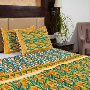 Craftiles - CF1121 Tulip Jaipuri Handblock Printed Reversible Comforter by Jaipurdharohar - AC Quilt | Comforter | Bedcover | Gudarie - Yellow