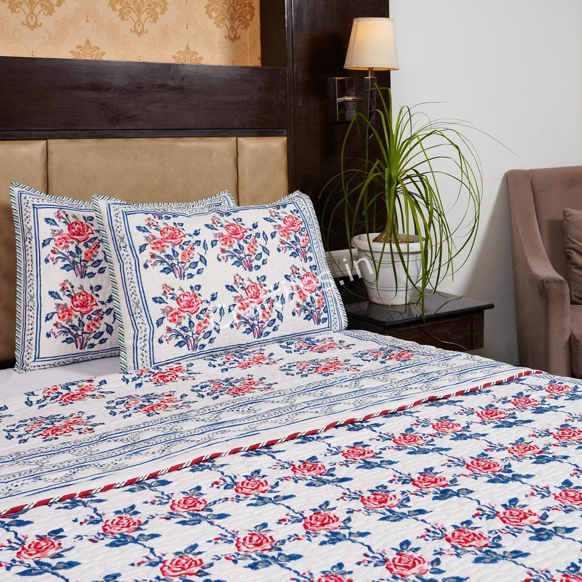 Craftiles - CF1030 Roseland Jaipuri Handblock Printed Reversible Comforter by Jaipurdharohar - AC Quilt | Comforter | Bedcover | Gudarie - Red