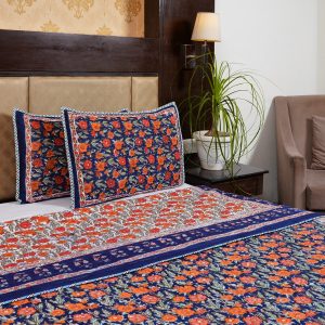 Craftiles - CF1001 Rose Jaipuri Handblock Printed Reversible Comforter by Jaipurdharohar - AC Quilt | Comforter | Bedcover | Gudarie - Blue