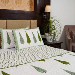 Craftiles - CF1127 Saat kaam Jaipuri Handblock Printed Reversible Comforter by Jaipurdharohar - AC Quilt | Comforter | Bedcover | Gudarie - Green