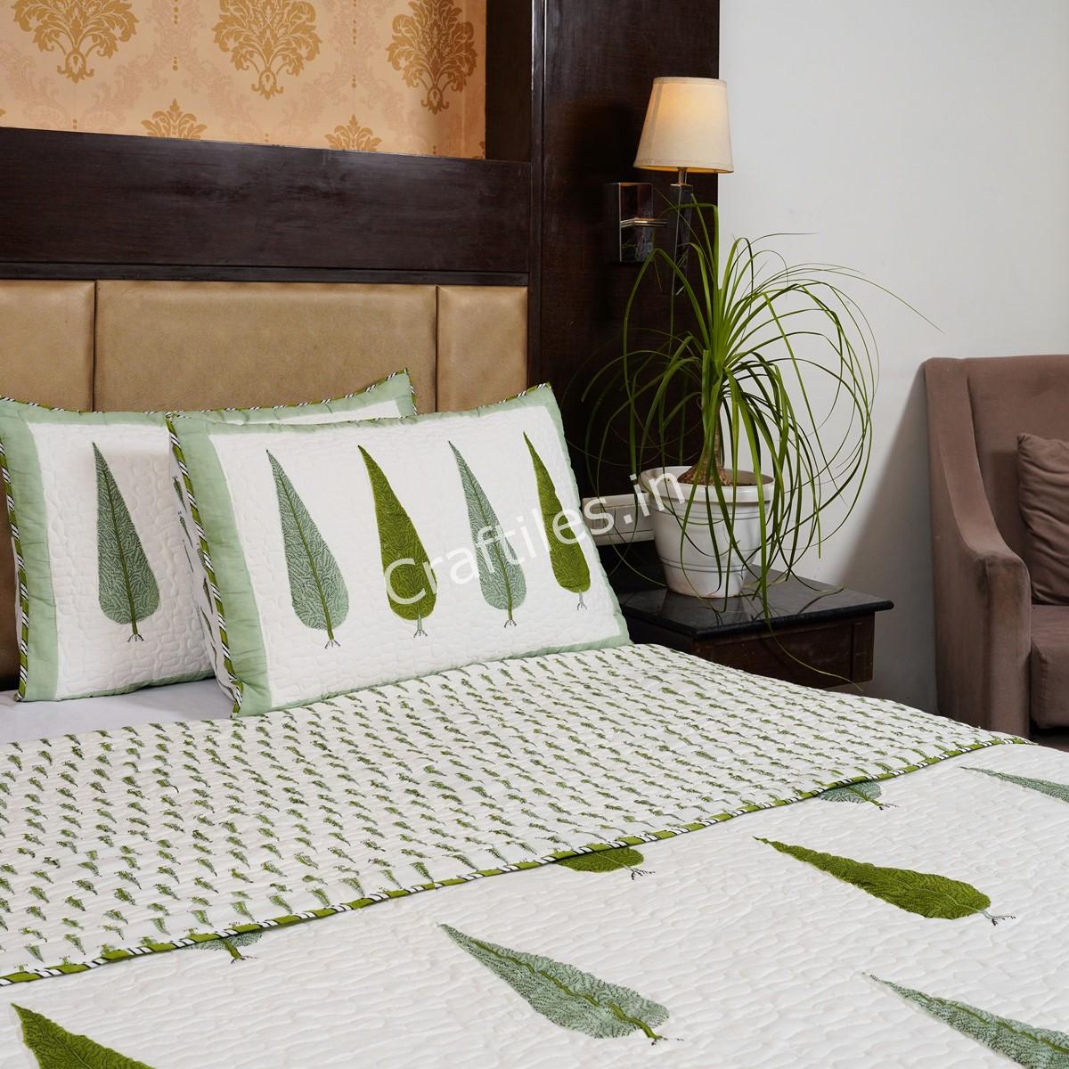 Craftiles - CF1127 Saat kaam Jaipuri Handblock Printed Reversible Comforter by Jaipurdharohar - AC Quilt | Comforter | Bedcover | Gudarie - Green