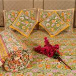 Craftiles - BS1051 Sunflower Tree Jaipuri Handblock Printed Bedding Set by Jaipur dharohar for Home and Wedding Gift - Yellow