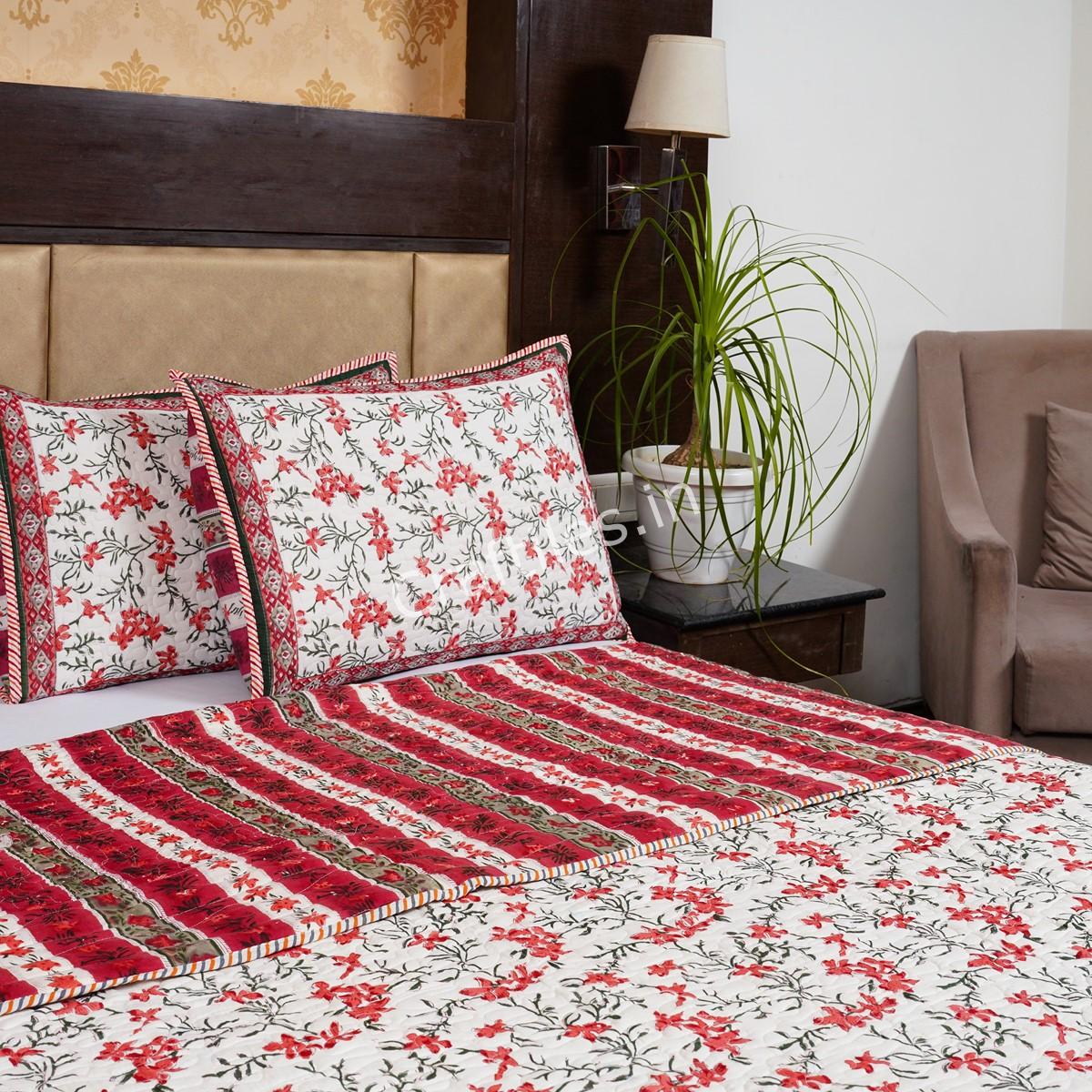 Craftiles - CF1093 Straighter Jaipuri Handblock Printed Reversible Comforter by Jaipurdharohar - AC Quilt | Comforter | Bedcover | Gudarie - Red