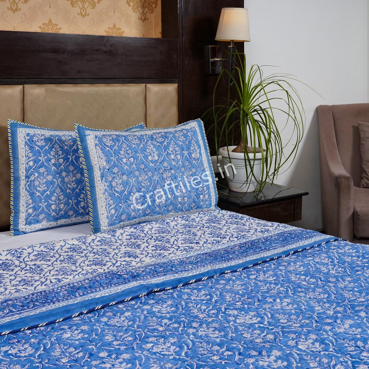 Craftiles - CF1023 Danim Jaipuri Handblock Printed Reversible Comforter by Jaipurdharohar - AC Quilt | Comforter | Bedcover | Gudarie - Blue