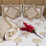 Craftiles - BS1031 Golden Tree Jaipuri Handblock Printed Bedding Set by Jaipur dharohar for Home and Wedding Gift - Yellow
