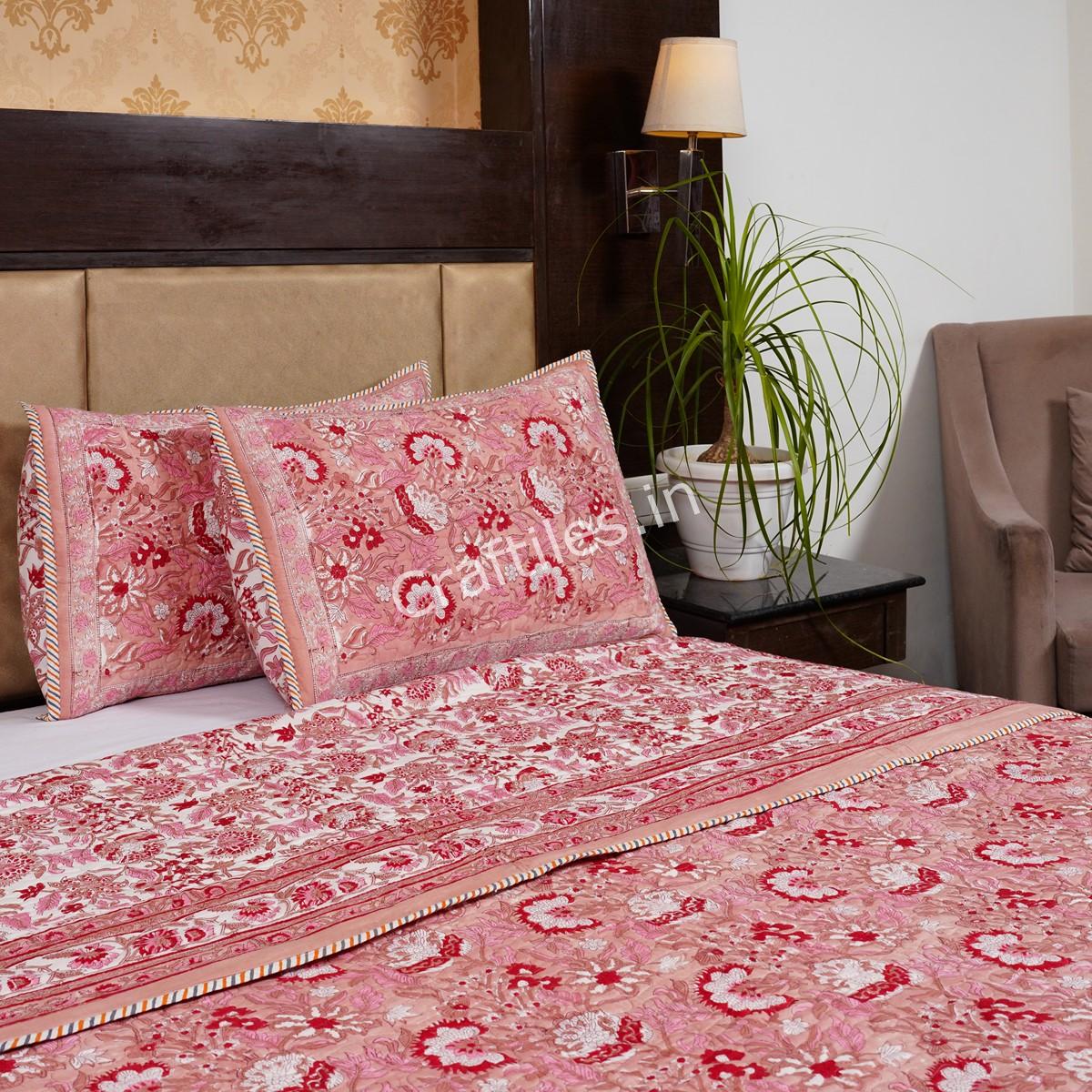 Craftiles - CF1137 Flax Handblock Printed Reversible Comforter by Jaipurdharohar - AC Quilt | Comforter | Bedcover | Gudarie - Red