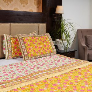 Craftiles - CF1064 Kashyap Jaipuri Handblock Printed Reversible Comforter by Jaipurdharohar - AC Quilt | Comforter | Bedcover | Gudarie - Yellow