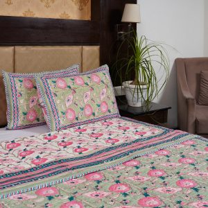 Craftiles - CF1149 Varista Jaipuri Handblock Printed Reversible Comforter by Jaipurdharohar - AC Quilt | Comforter | Bedcover | Gudarie - Green