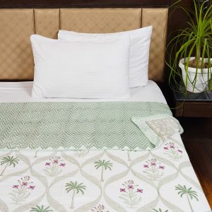 Craftiles – DH1132 Mahal Jaipuri Handblock Printed Reversible Dohar By Jaipur Dharohar – Green