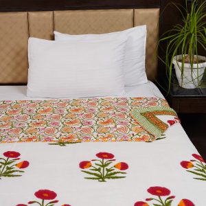 Craftiles – DH1144 Bookey Jaipuri Handblock Printed Reversible Dohar By Jaipur Dharohar – Red