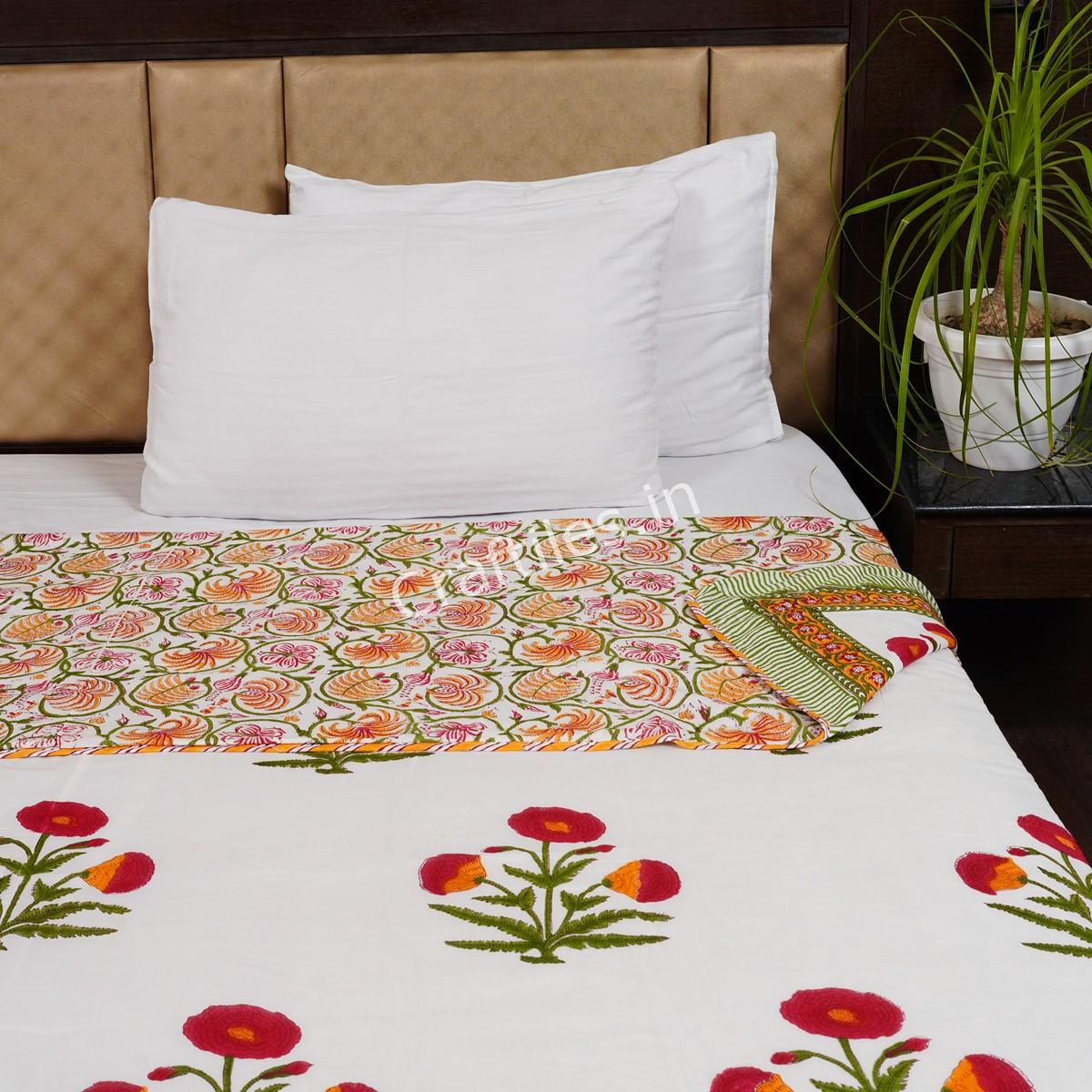 Craftiles – DH1144 Bookey Jaipuri Handblock Printed Reversible Dohar By Jaipur Dharohar – Red