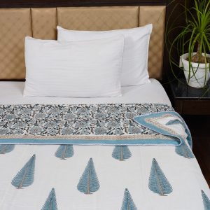 Craftiles – DH1008 Tilak Jaipuri Handblock Printed Reversible Dohar By Jaipur Dharohar – Blue