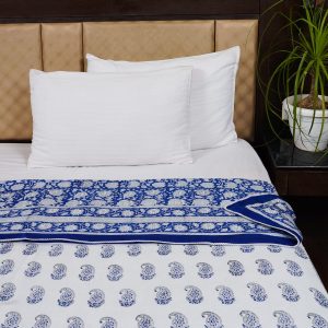 Craftiles – DH1056 Carry Jaipuri Handblock Printed Reversible Dohar By Jaipur Dharohar – Blue