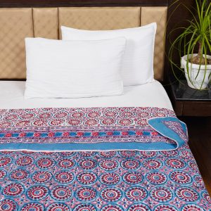 Craftiles – DH1113 Chakri Jaipuri Handblock Printed Reversible Dohar By Jaipur Dharohar – Blue