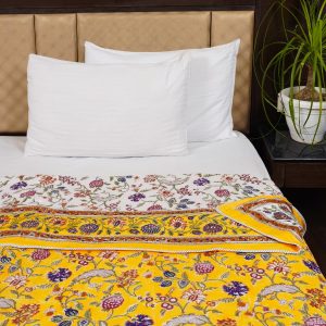 Craftiles – DH1009 Galta Jaipuri Handblock Printed Reversible Dohar By Jaipur Dharohar – Yellow