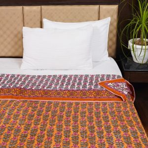 Craftiles – DH1150Q Bel Jaipuri Handblock Printed Reversible Dohar By Jaipur Dharohar – Orange