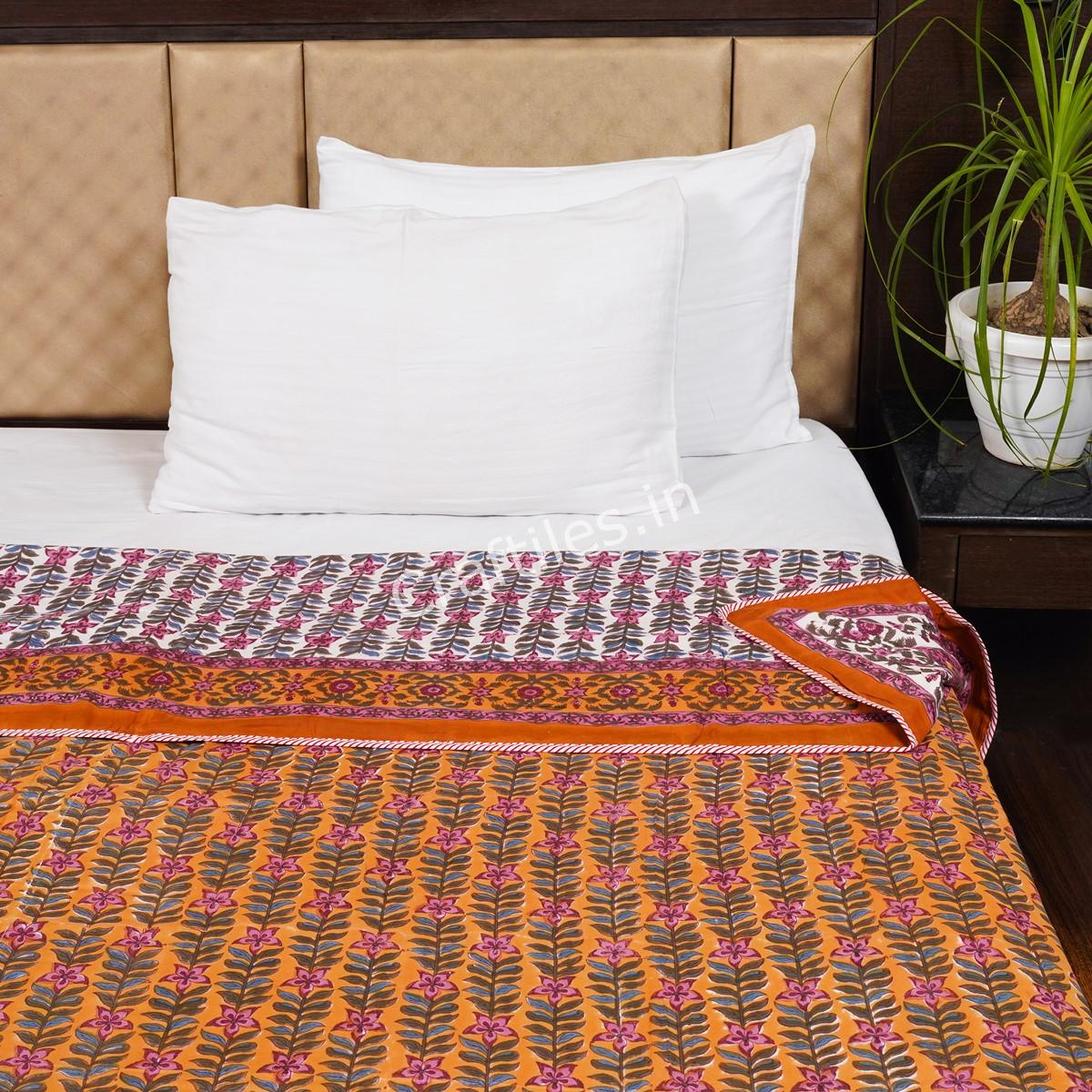 Craftiles – DH1150Q Bel Jaipuri Handblock Printed Reversible Dohar By Jaipur Dharohar – Orange