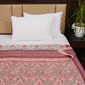 Craftiles – DH1042 Blossom Handblock Printed Reversible Dohar By Jaipur Dharohar – Red