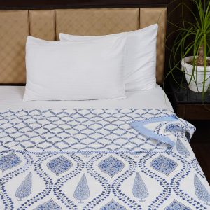 Craftiles – DH1125 Amber Handblock Printed Reversible Dohar By Jaipur Dharohar – Blue