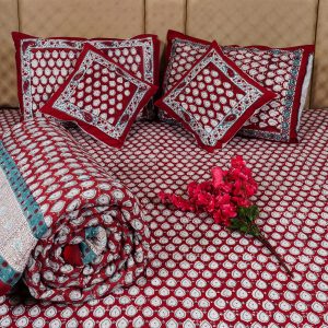 Craftiles - BS1145 Booti Jaipuri Handblock Printed Bedding Set by Jaipur dharohar for Home and Wedding Gift - Red
