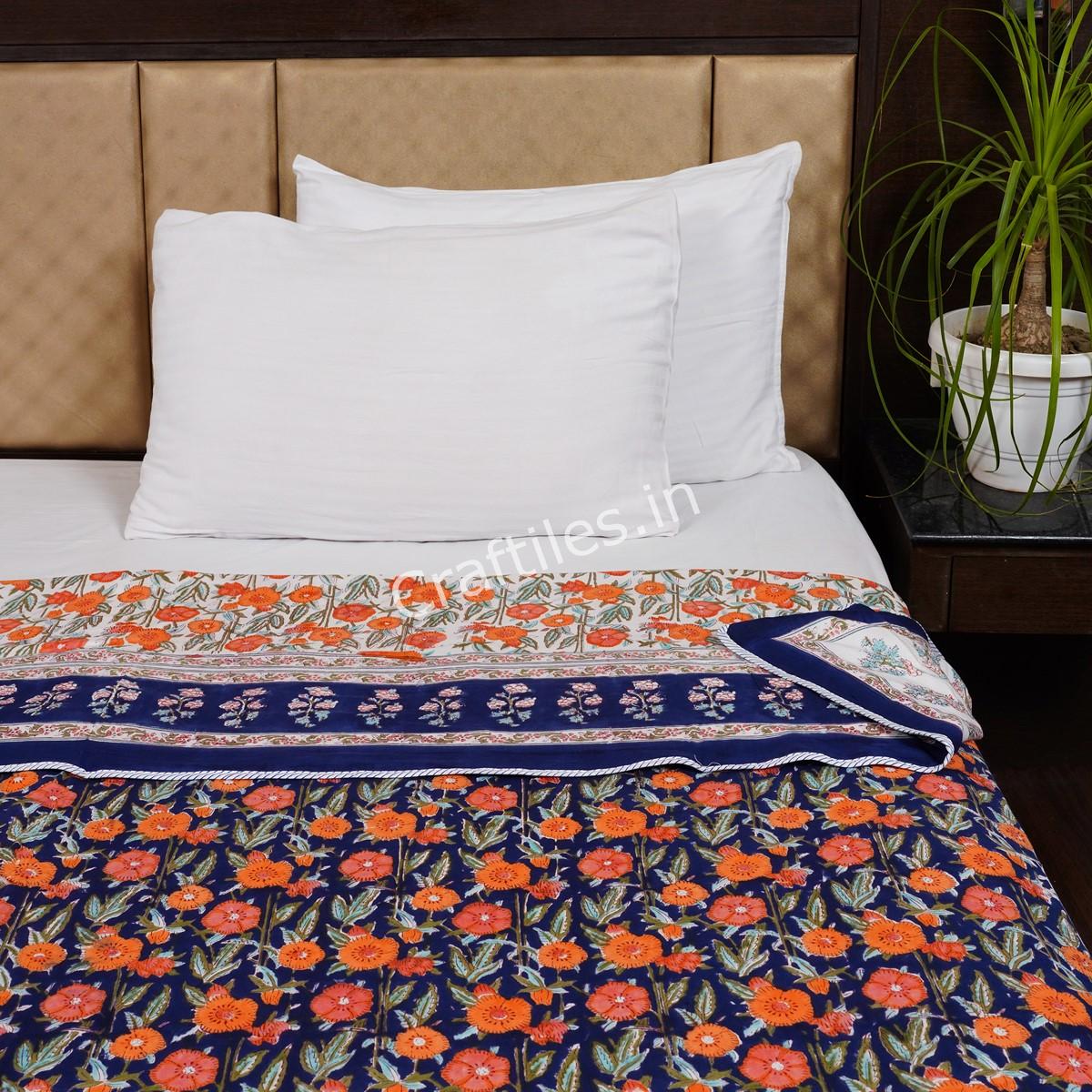 Craftiles – DH1001 Handblock Printed Reversible Dohar By Jaipur Dharohar – Blue