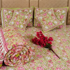 Craftiles - BS1114 Birla Jaipuri Handblock Printed Bedding Set by Jaipur dharohar for Home and Wedding Gift - Green