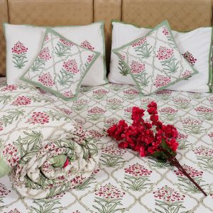 Craftiles - BS1143 Hawamahal Jaipuri Handblock Printed Bedding Set by Jaipur dharohar for Home and Wedding Gift - Green