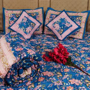 Craftiles - BS1103 Ratna Jaipuri Handblock Printed Bedding Set by Jaipur dharohar for Home and Wedding Gift - Blue