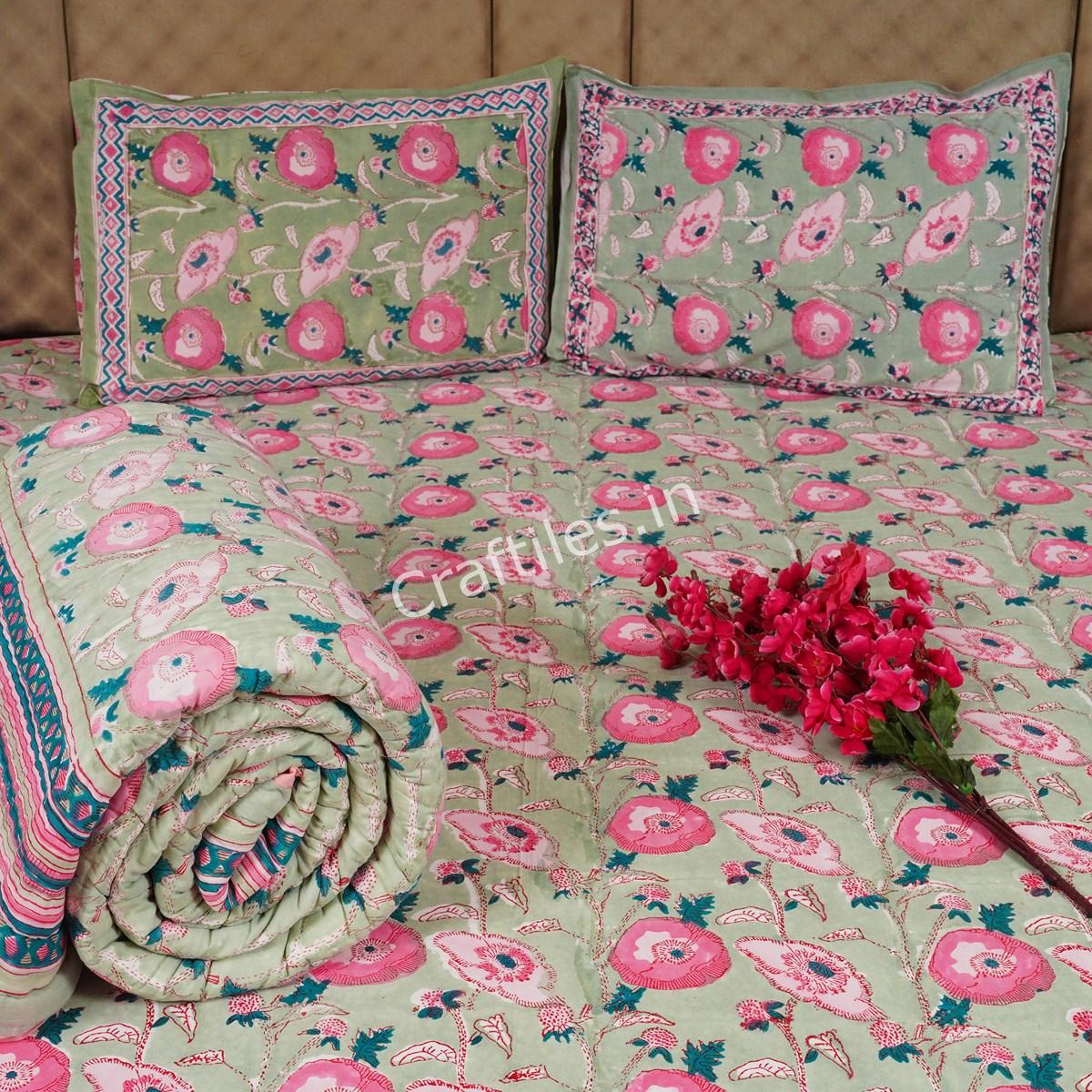 Craftiles - BS1149 Varista Jaipuri Handblock Printed Bedding Set by Jaipur dharohar for Home and Wedding Gift