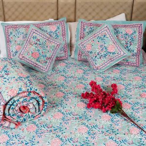 Craftiles - BS1035 English Matching Jaipuri Handblock Printed Bedding Set by Jaipur dharohar for Home and Wedding Gift - Green