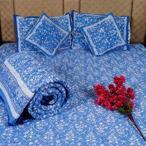 Craftiles - BS1023 Danim Jaipuri Handblock Printed Bedding Set by Jaipur dharohar for Home and Wedding Gift - Blue