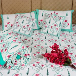 Craftiles - BS1050 Mugal Jaipuri Handblock Printed Bedding Set by Jaipur dharohar for Home and Wedding Gift - Blue