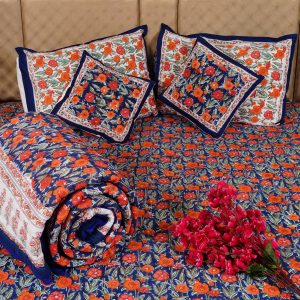 Craftiles - BS1001 Javed Jaipuri Handblock Printed Bedding Set by Jaipur dharohar for Home and Wedding Gift - Blue