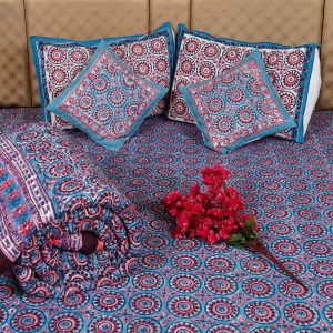 Craftiles - BS1113 Chakri Jaipuri Handblock Printed Bedding Set by Jaipur dharohar for Home and Wedding Gift - Blue