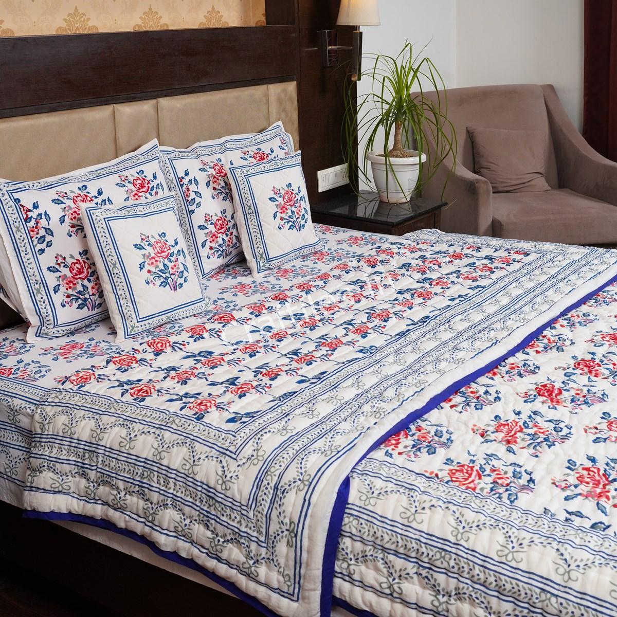 Craftiles - BS1030 Roseland Jaipuri Handblock Printed Bedding Set by Jaipur dharohar for Home and Wedding Gift - Red - Image 2
