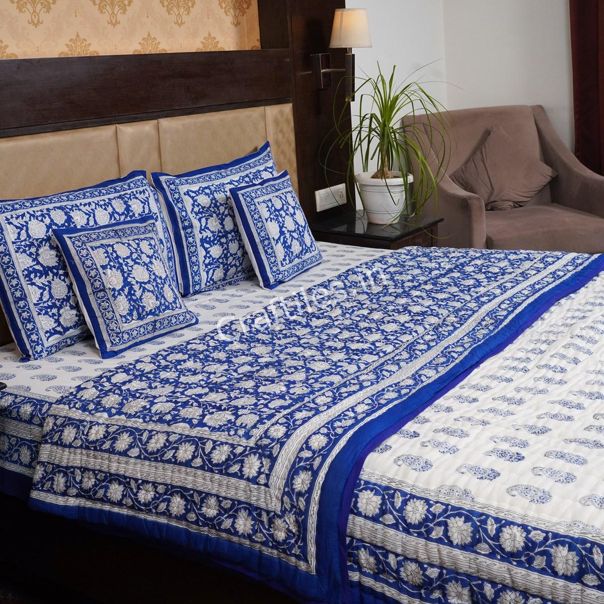 Craftiles - Carry Jaipuri Handblock Printed Bedding Set by Jaipur dharohar for Home and Wedding Gift - Blue - Image 2