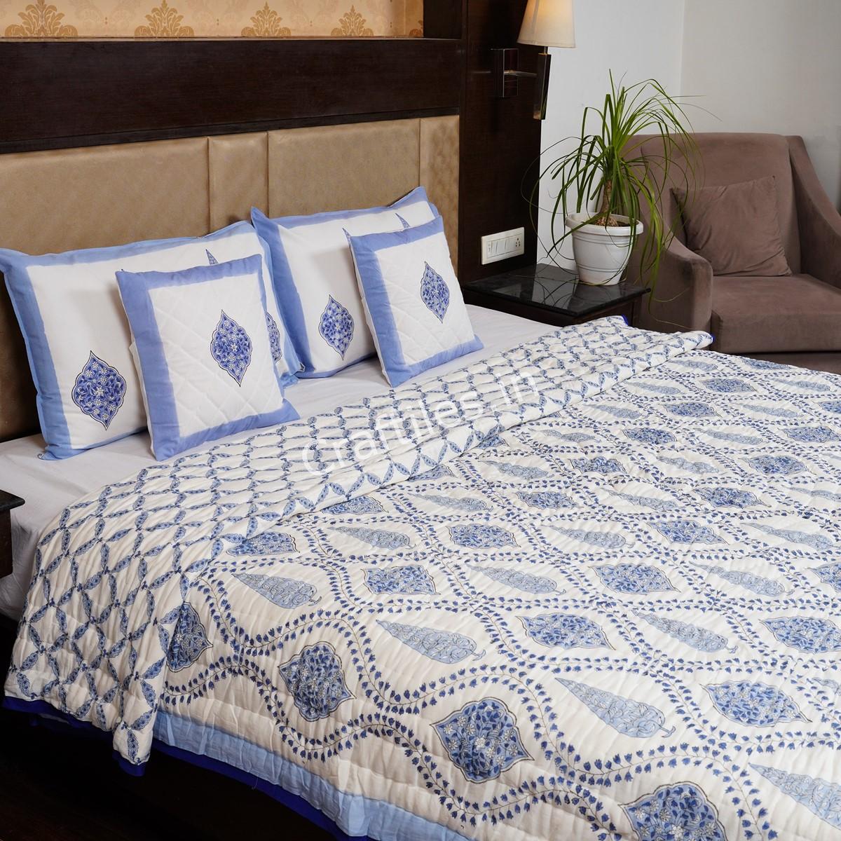 Craftiles - Amber Jaipuri Handblock Printed Reversible Jaipuri Quilt by Jaipur Dharohar - Blue - Image 3