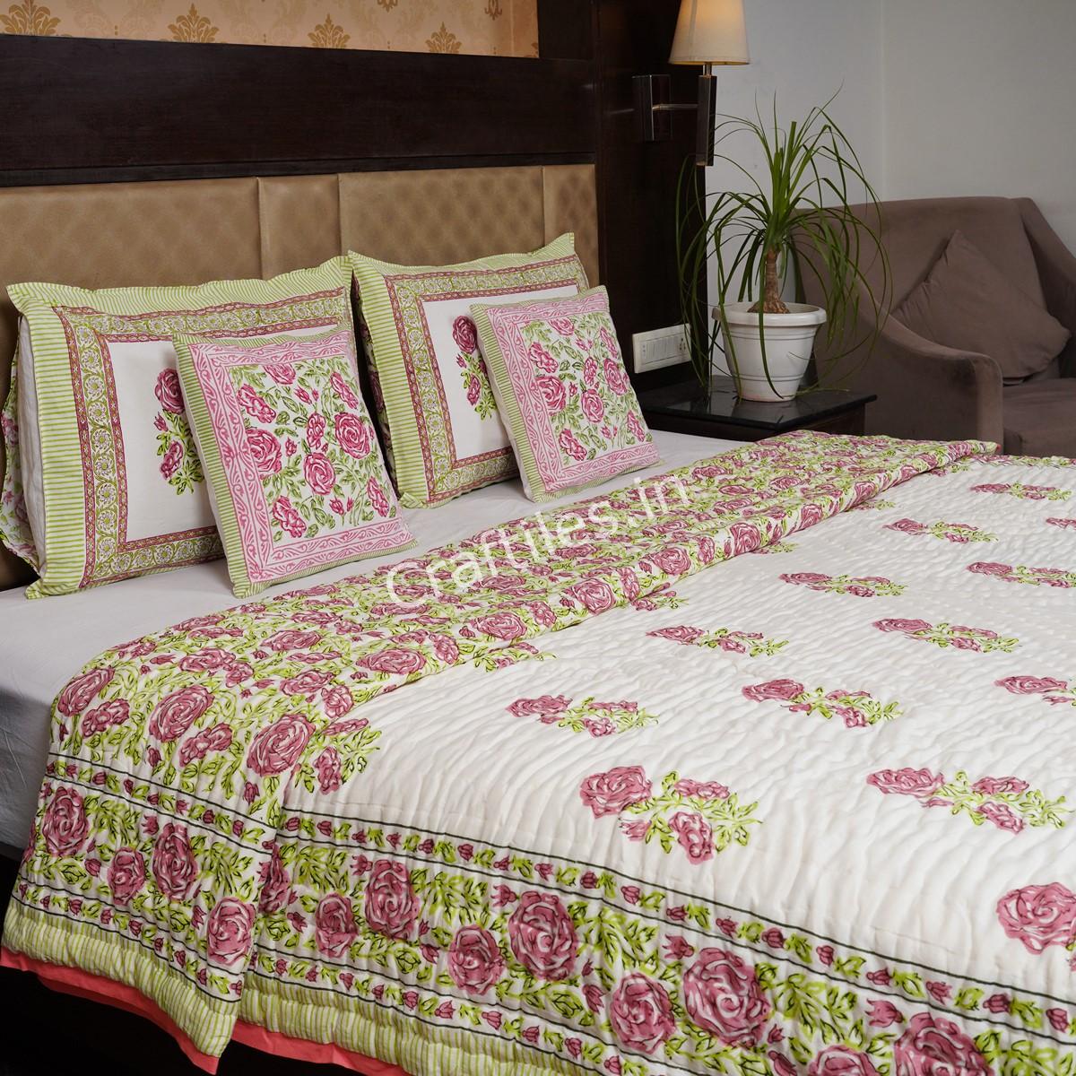 Craftiles - Gulab Boota Jaipuri Handblock Printed Reversible Jaipuri Quilt by Jaipurdharohar - Pink - Image 3