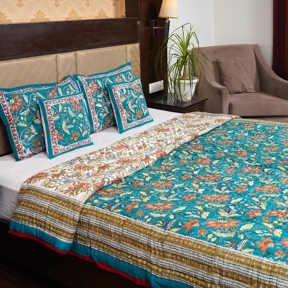 Craftiles - Ratna kaam Jaipuri Handblock Printed Reversible Jaipuri Quilt by Jaipurdharohar - Green - Image 3