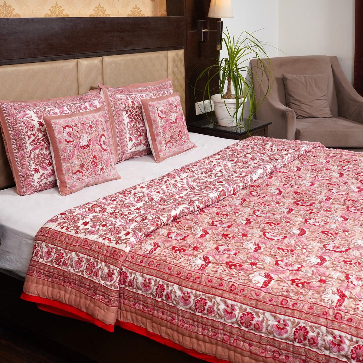 Craftiles - Flax Jaipuri Handblock Printed Reversible Jaipuri Quilt by Jaipurdharohar - Red - Image 3