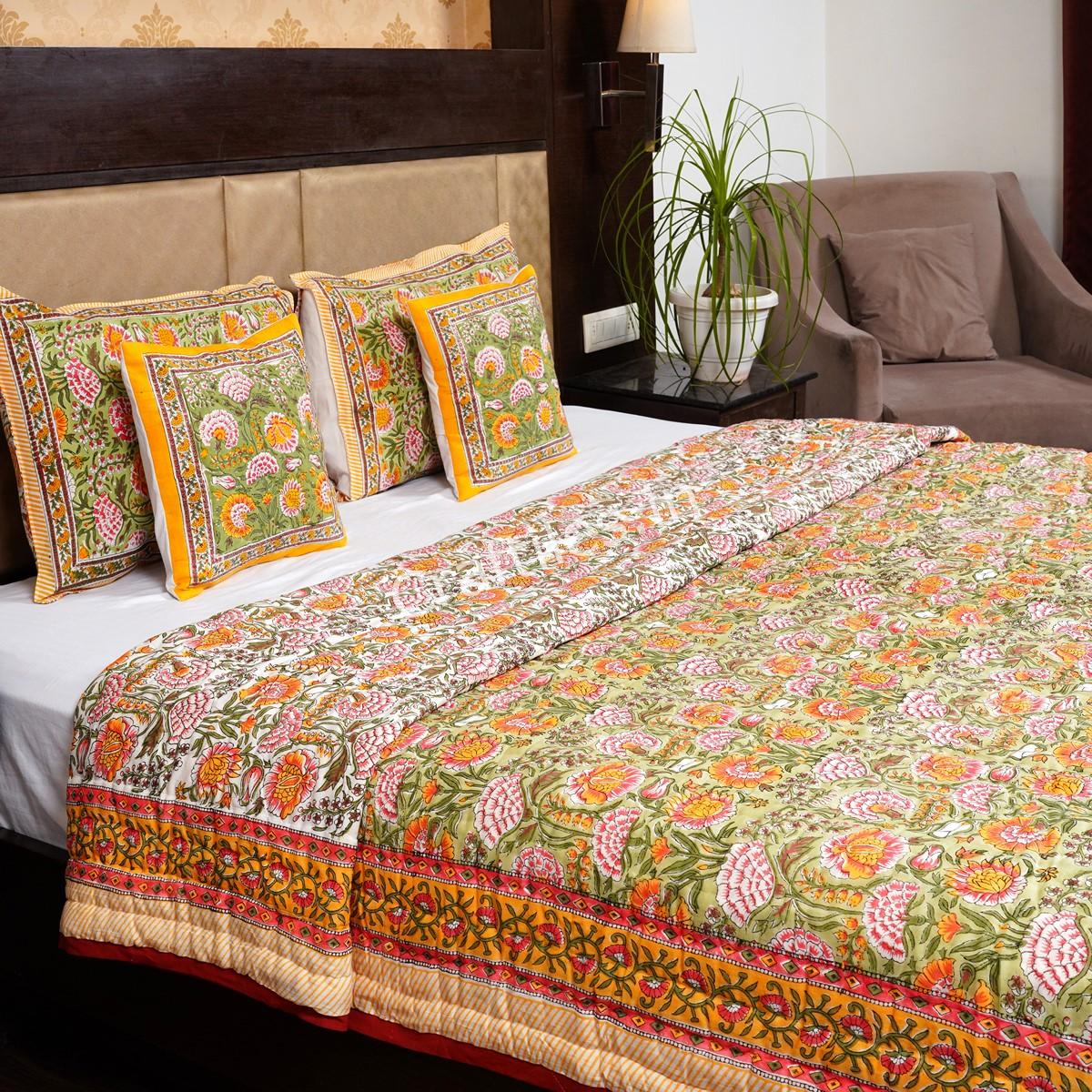 Craftiles - Sunflower Jaipuri Handblock Printed Reversible Jaipuri Quilt by Jaipurdharohar - Yellow - Image 3