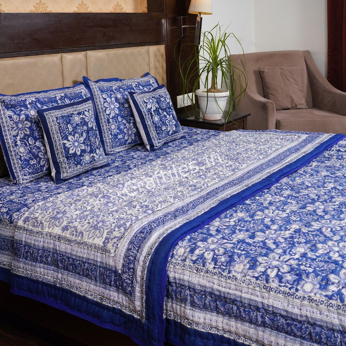 Craftiles - Indigo Jaipuri Handblock Printed Bedding Set by Jaipur dharohar for Home and Wedding Gift - Blue - Image 2