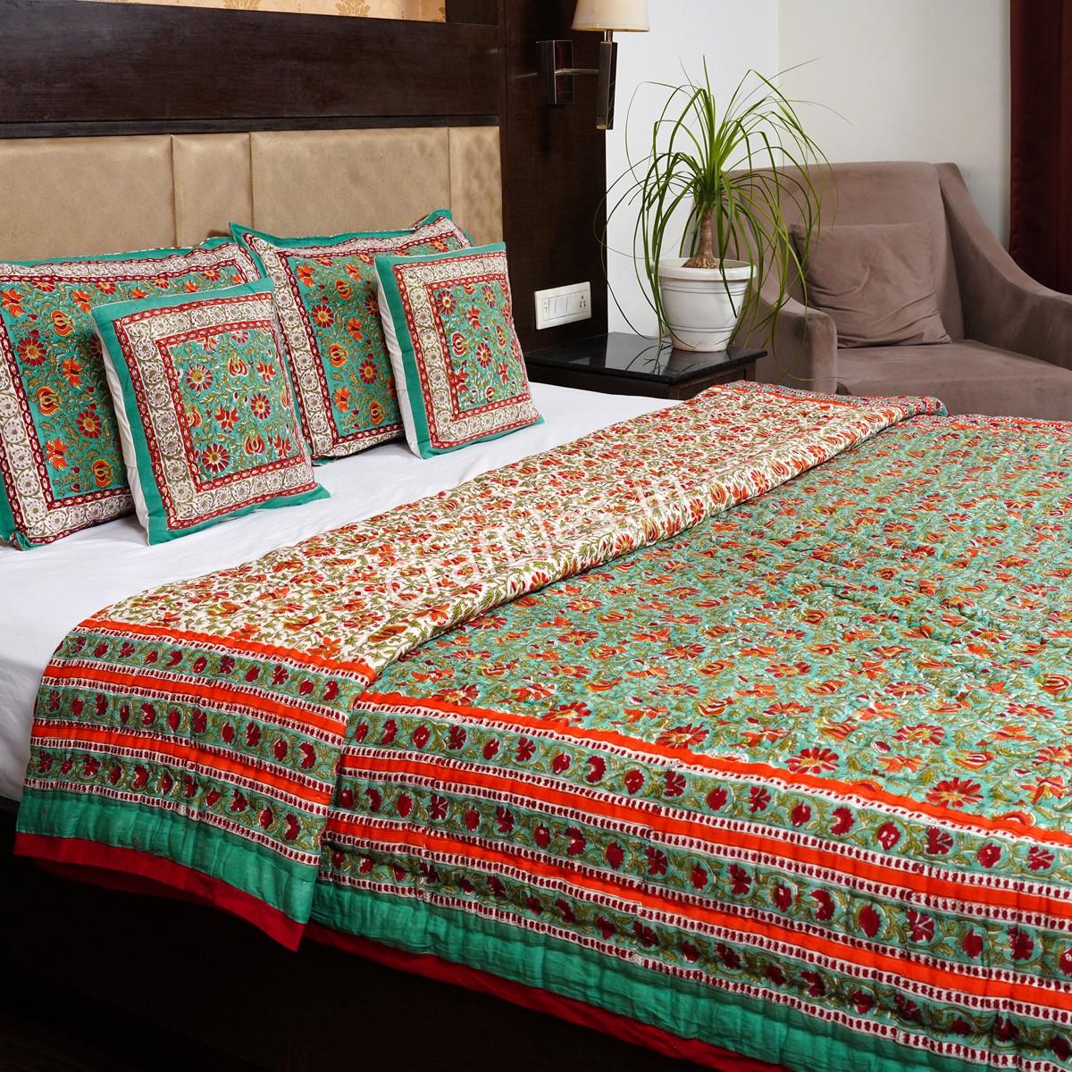 Craftiles - Chakri Jaipuri Handblock Printed Reversible Jaipuri Quilt by Jaipurdharohar - Green - Image 3