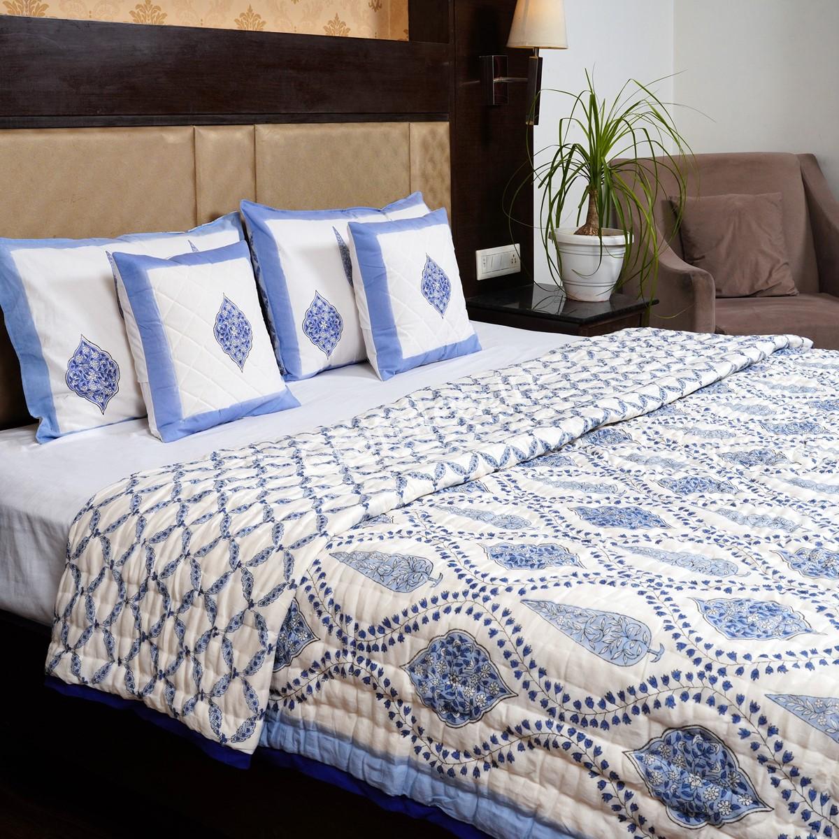 Craftiles - Ambar Jaipuri Handblock Printed Reversible Jaipuri Quilt by Jaipurdharohar - Blue - Image 3
