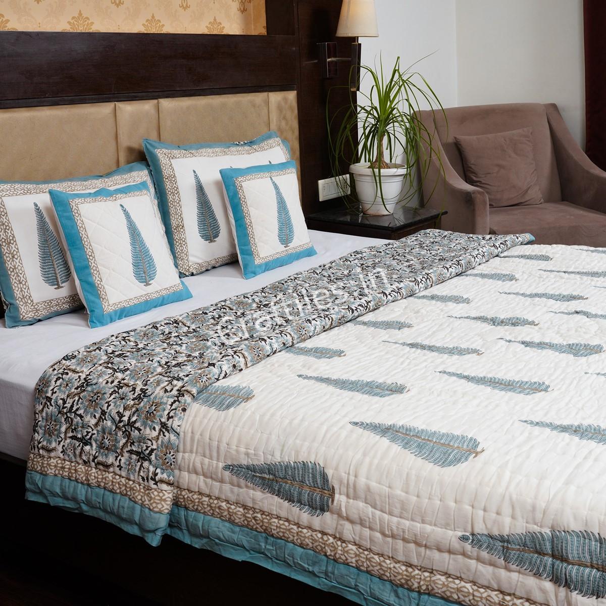 Craftiles - Tilak Jaipuri Handblock Printed Reversible Jaipuri Quilt by Jaipurdharohar - Blue - Image 3