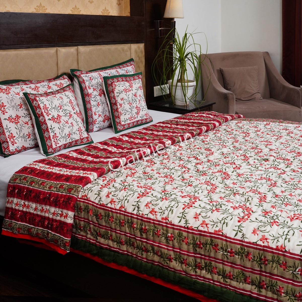 Craftiles - Straighter Jaipuri Handblock Printed Reversible Jaipuri Quilt by Jaipurdharohar - Red - Image 3