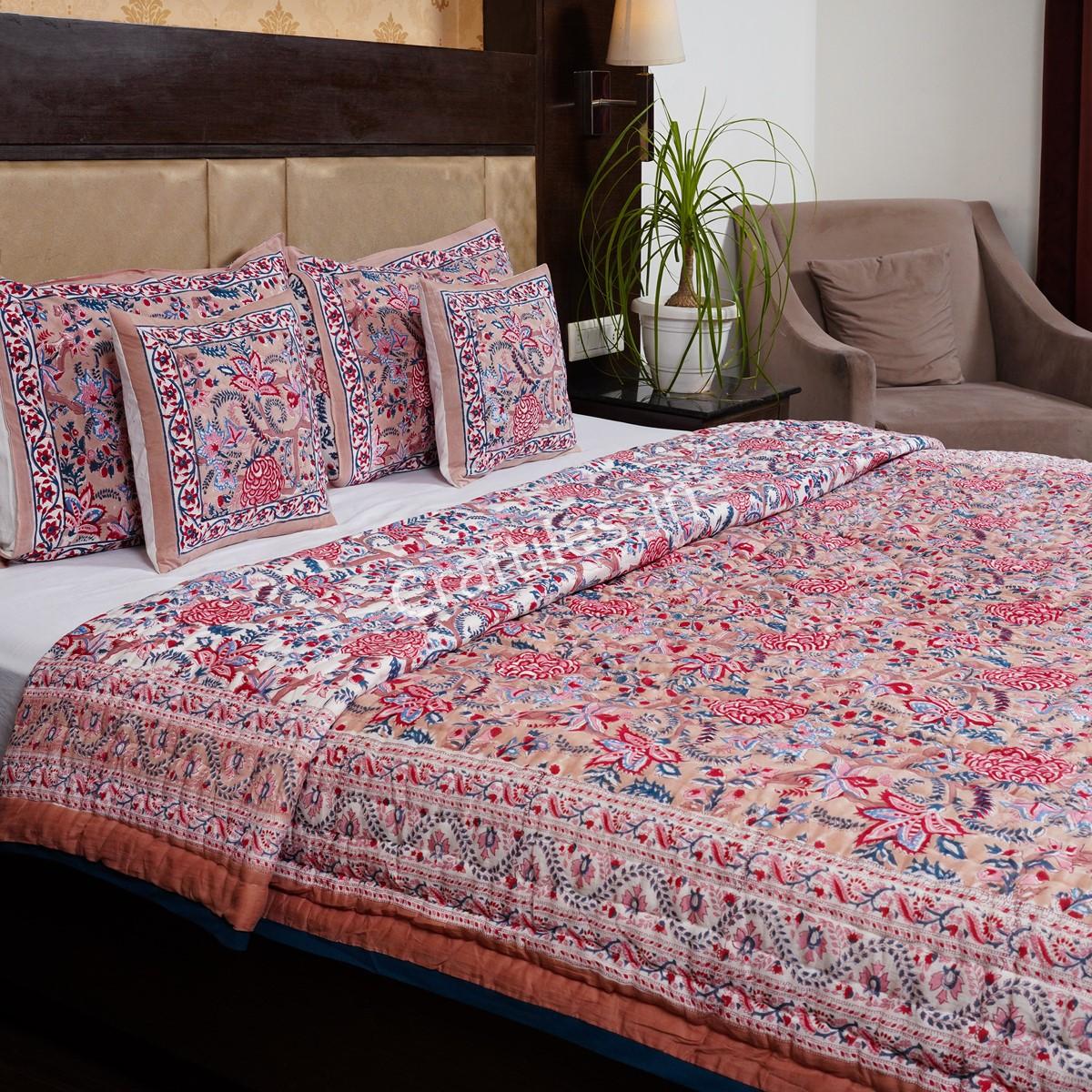 Craftiles - Saath Kaam Jaipuri Handblock Printed Reversible Jaipuri Quilt by Jaipurdharohar - Red - Image 3